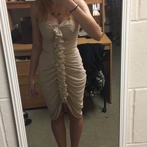 Tan Ruffled Formal Dress